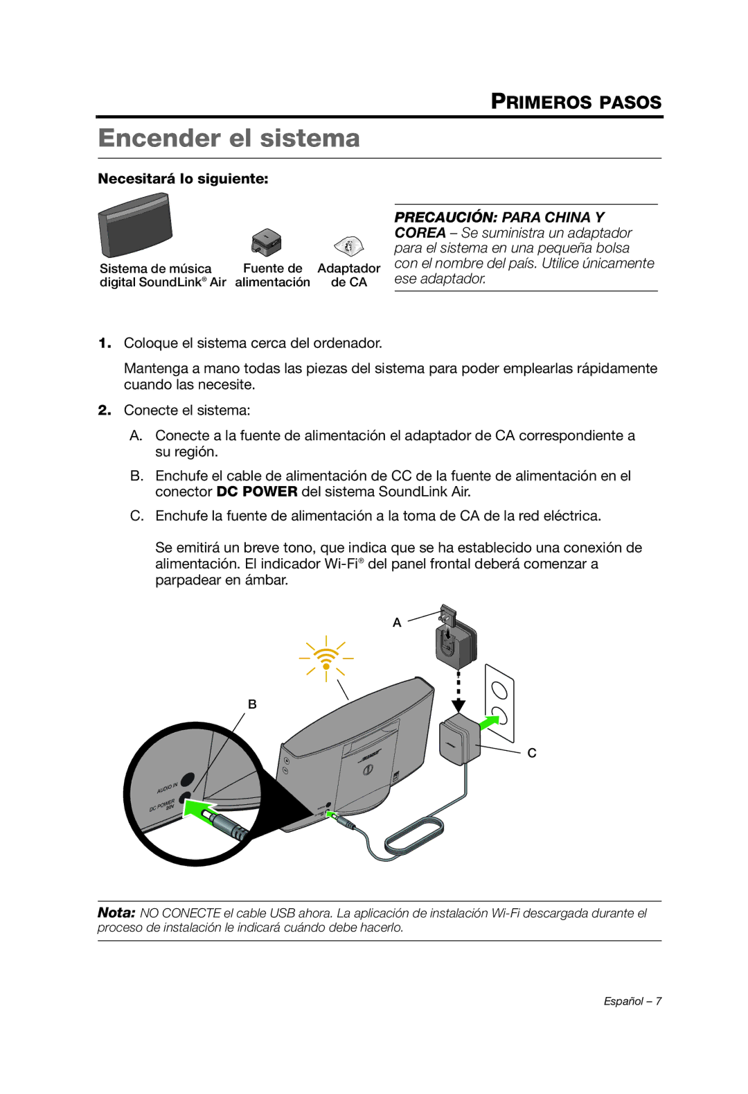 Bose Whippet_OG_SPA manual Encender el sistema, Necesitará lo siguiente 