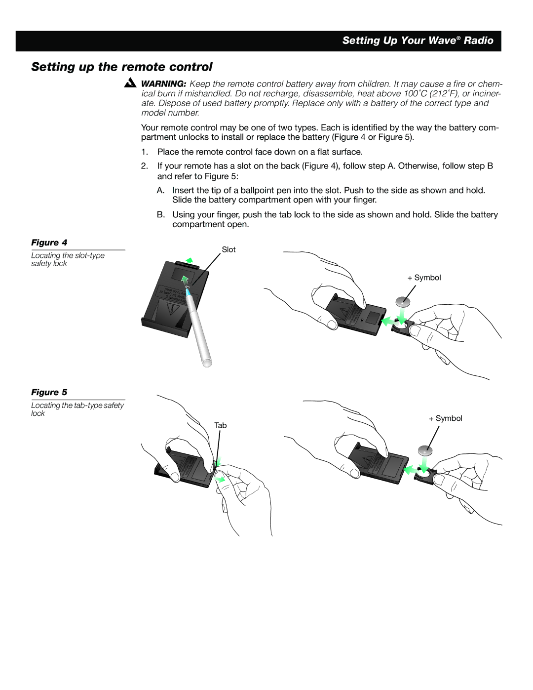 Bose WRV5 manual Setting up the remote control, Locating the slot-type safety lock 