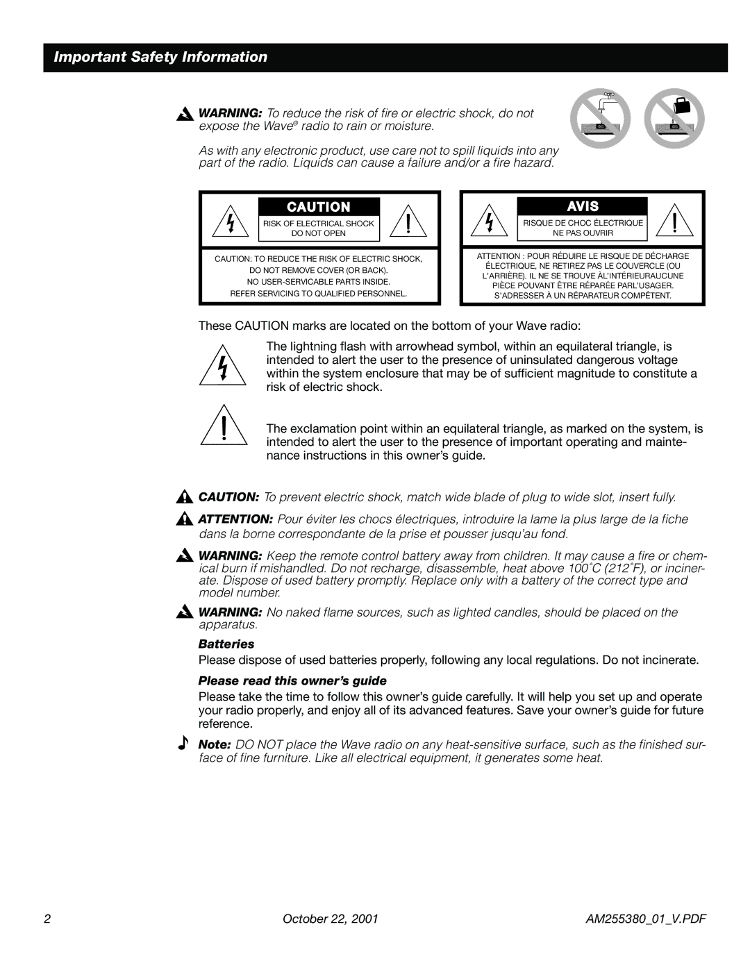 Bose WRV5 manual Important Safety Information 