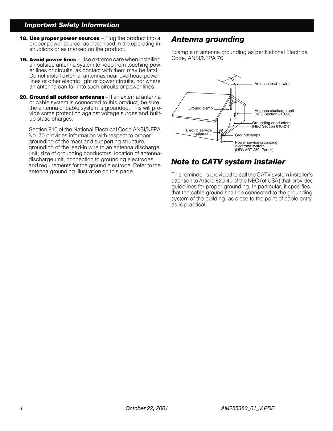 Bose WRV5 manual Antenna grounding 