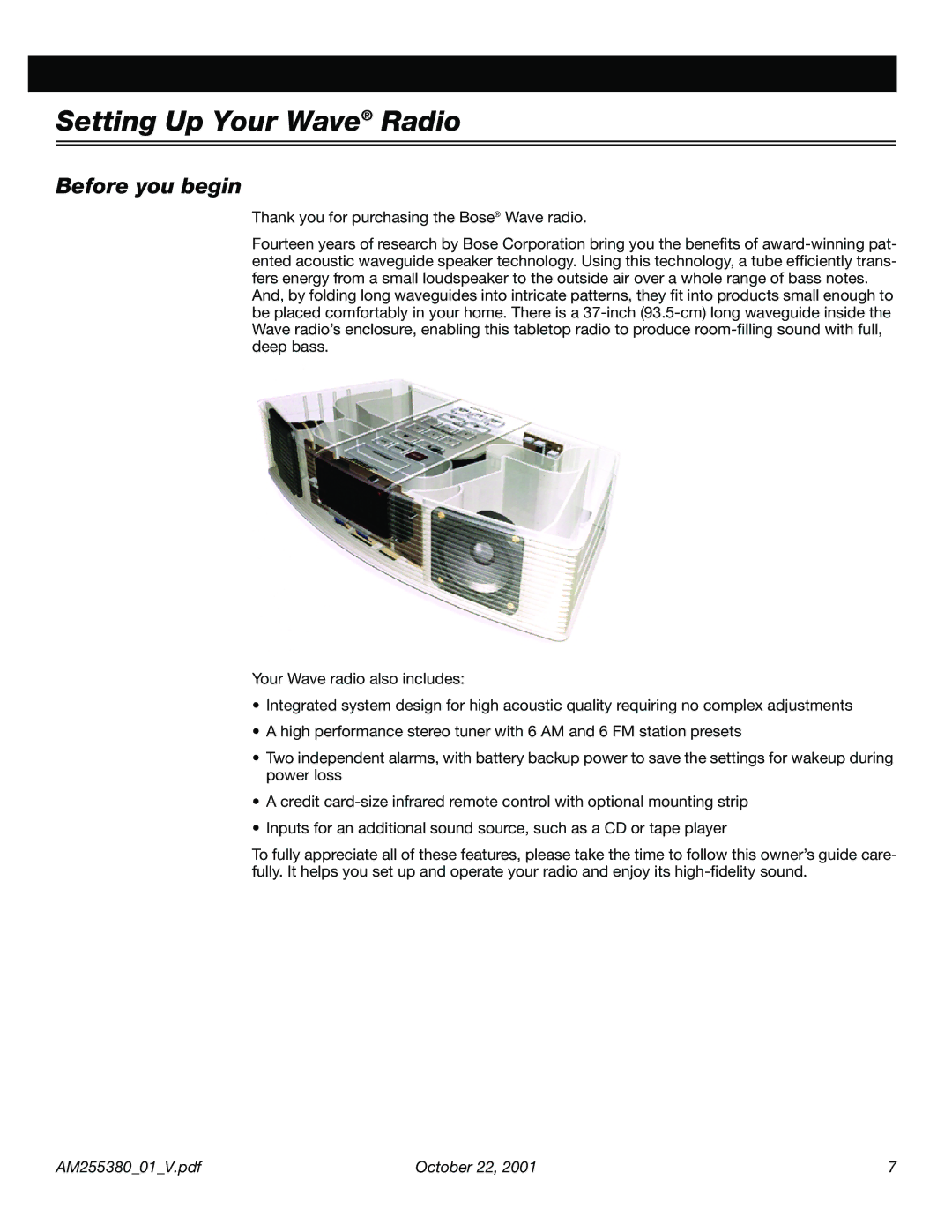 Bose WRV5 manual Setting Up Your Wave Radio, Before you begin 