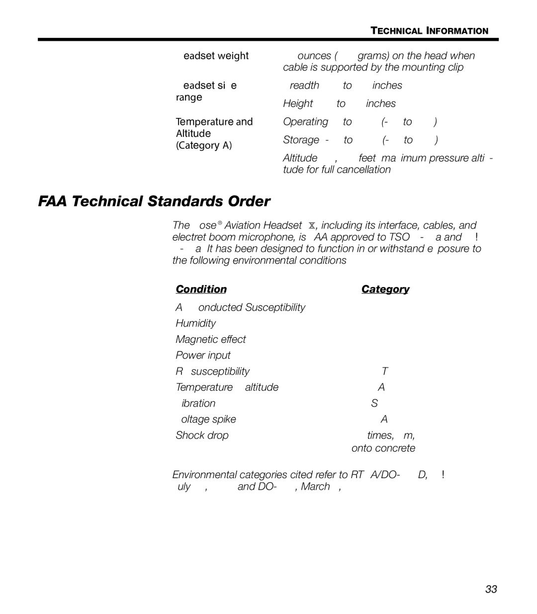 Bose X manual FAA Technical Standards Order 