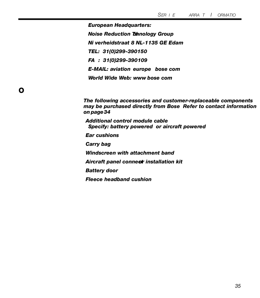 Bose X manual Ordering parts and accessories 