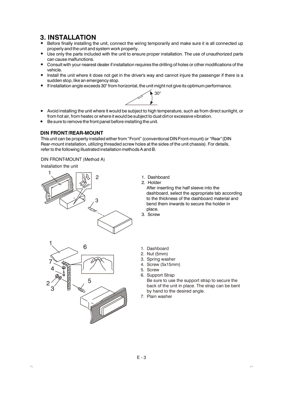 Boss Audio Systems 610C manual DIN FRONT-MOUNT Method a Installation the unit 