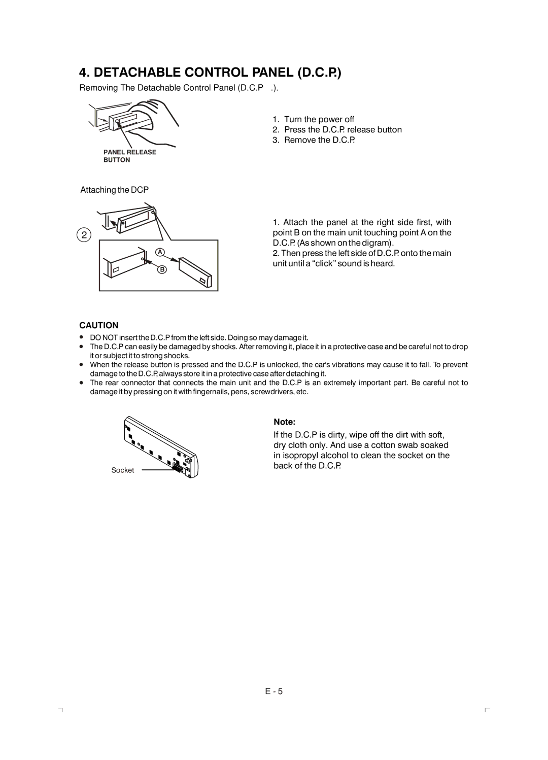 Boss Audio Systems 610C manual Removing The Detachable Control Panel D.C.P, Attaching the DCP 