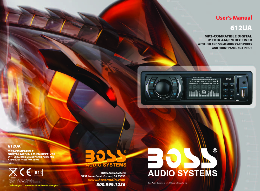 Boss Audio Systems 612UA manual 04.2011, Reset, Band Ast, Vol Pwr/Sel 