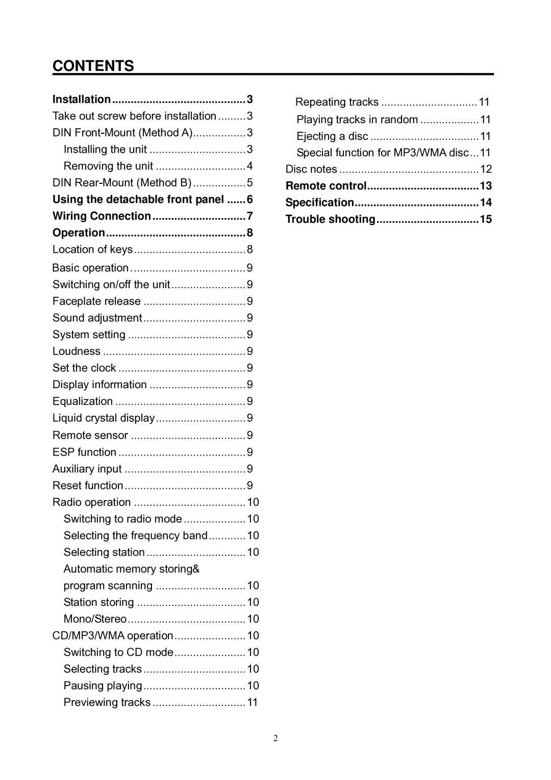 Boss Audio Systems 642CA manual Contents 