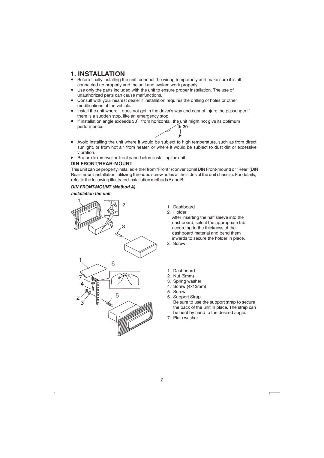 Boss Audio Systems 765DBI manual Installation, Din Front/Rear-Mount 