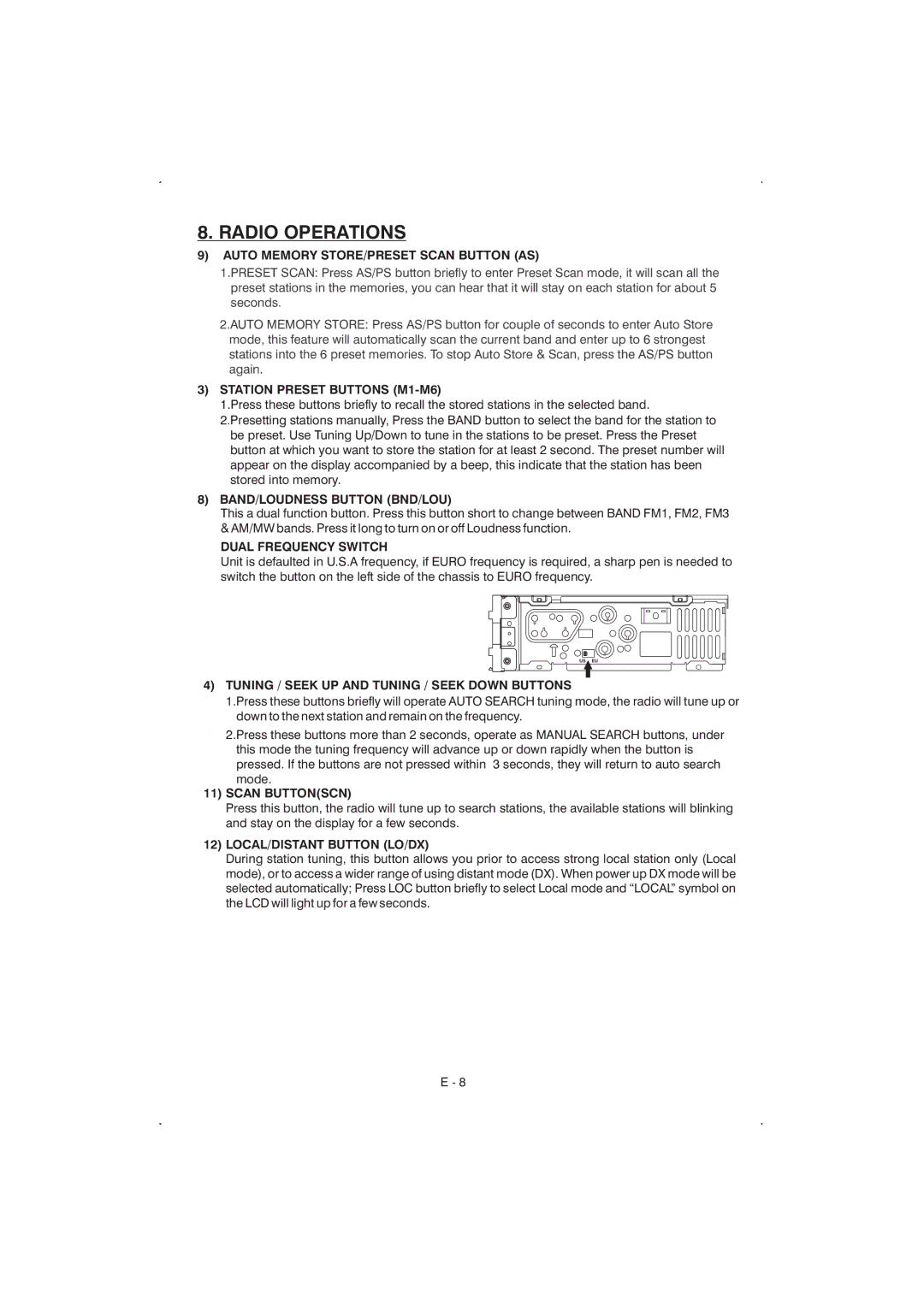 Boss Audio Systems 815ca manual Radio Operations 