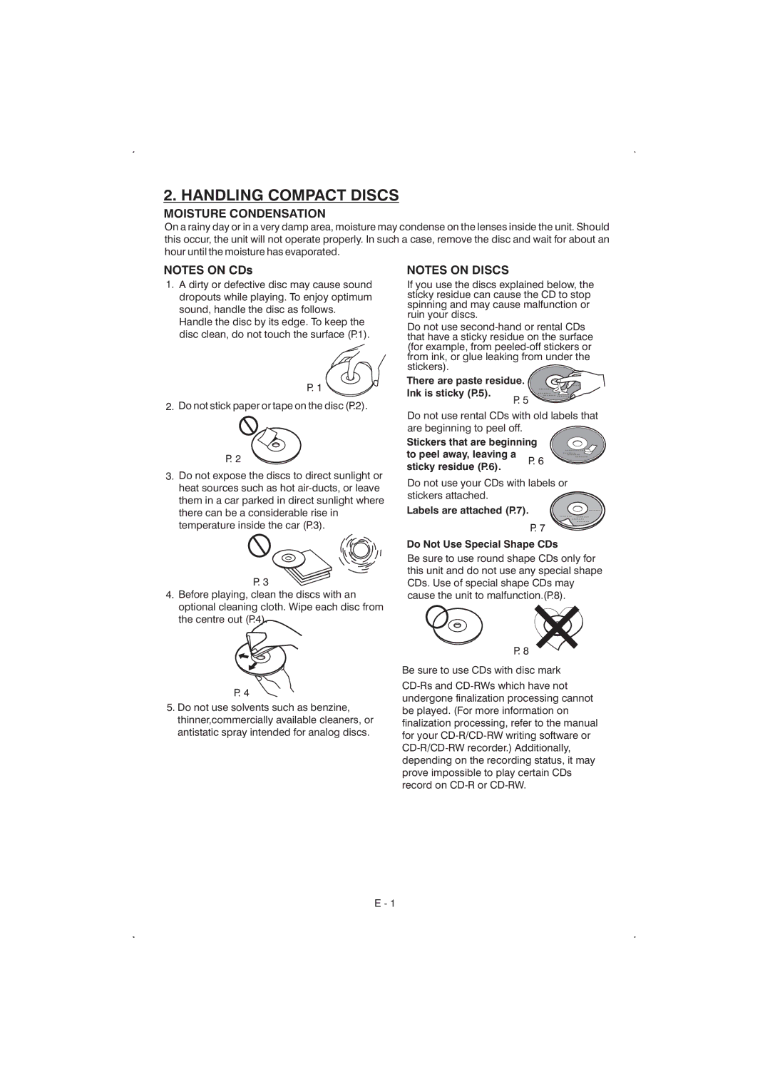 Boss Audio Systems 815ca manual Handling Compact Discs, Moisture Condensation 