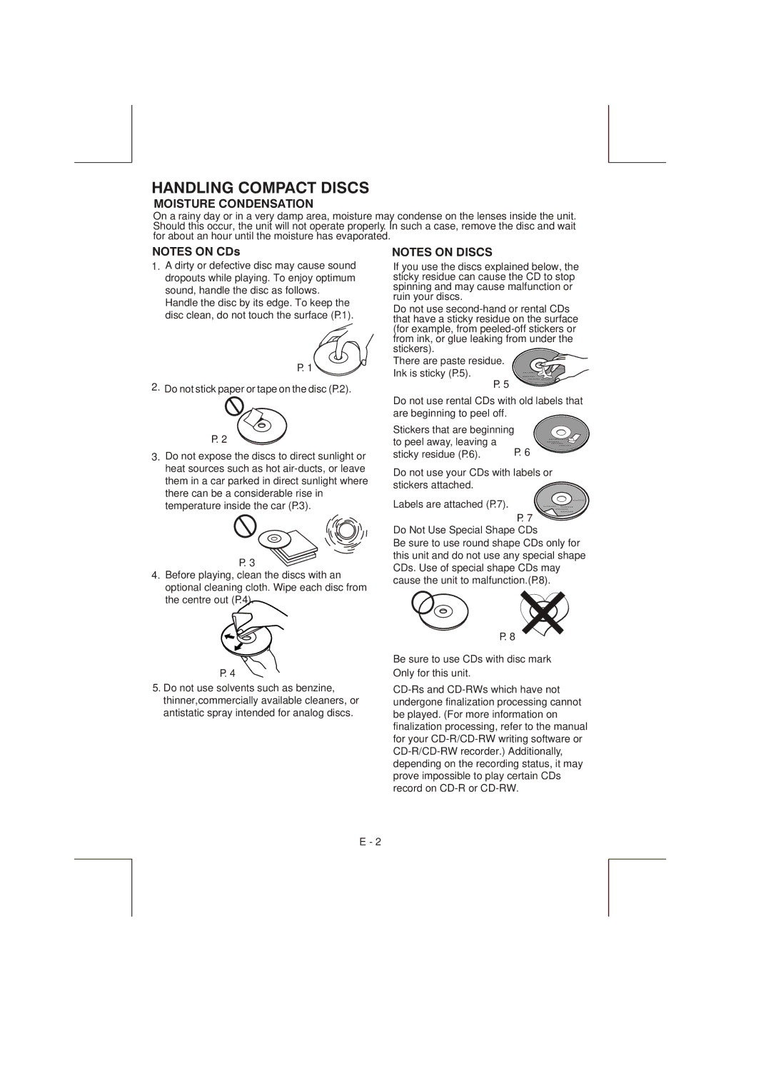 Boss Audio Systems 822UA manual Handling Compact Discs, Moisture Condensation 