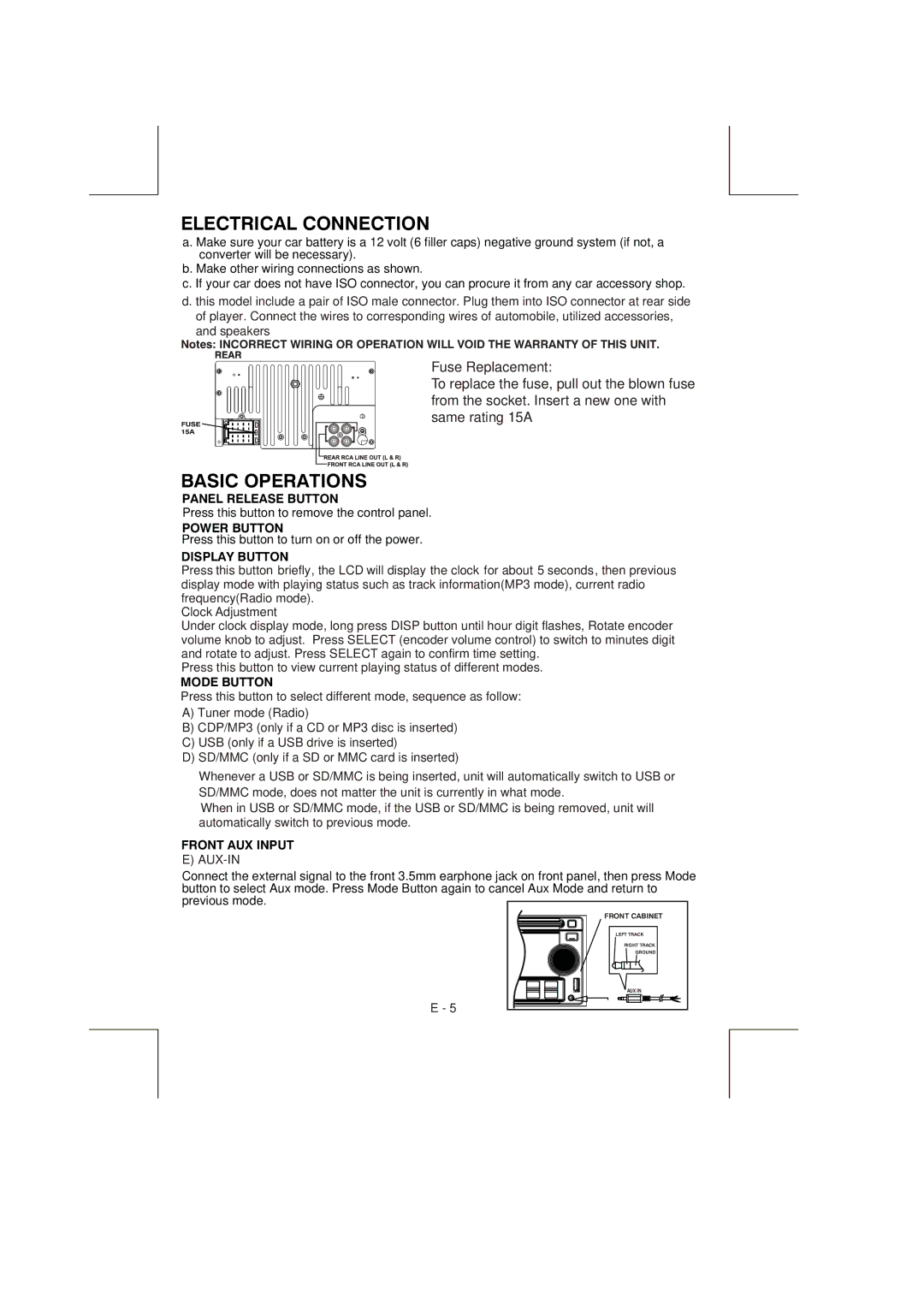 Boss Audio Systems 822UA manual Electrical Connection, Basic Operations 