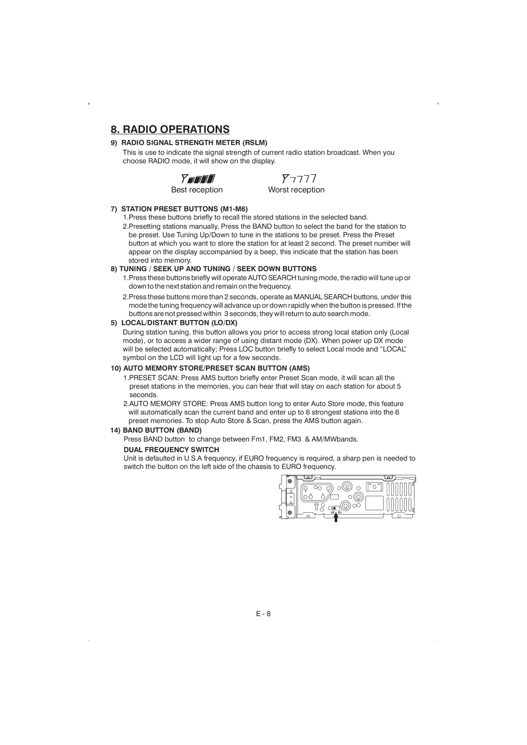 Boss Audio Systems 830UA manual Radio Operations 