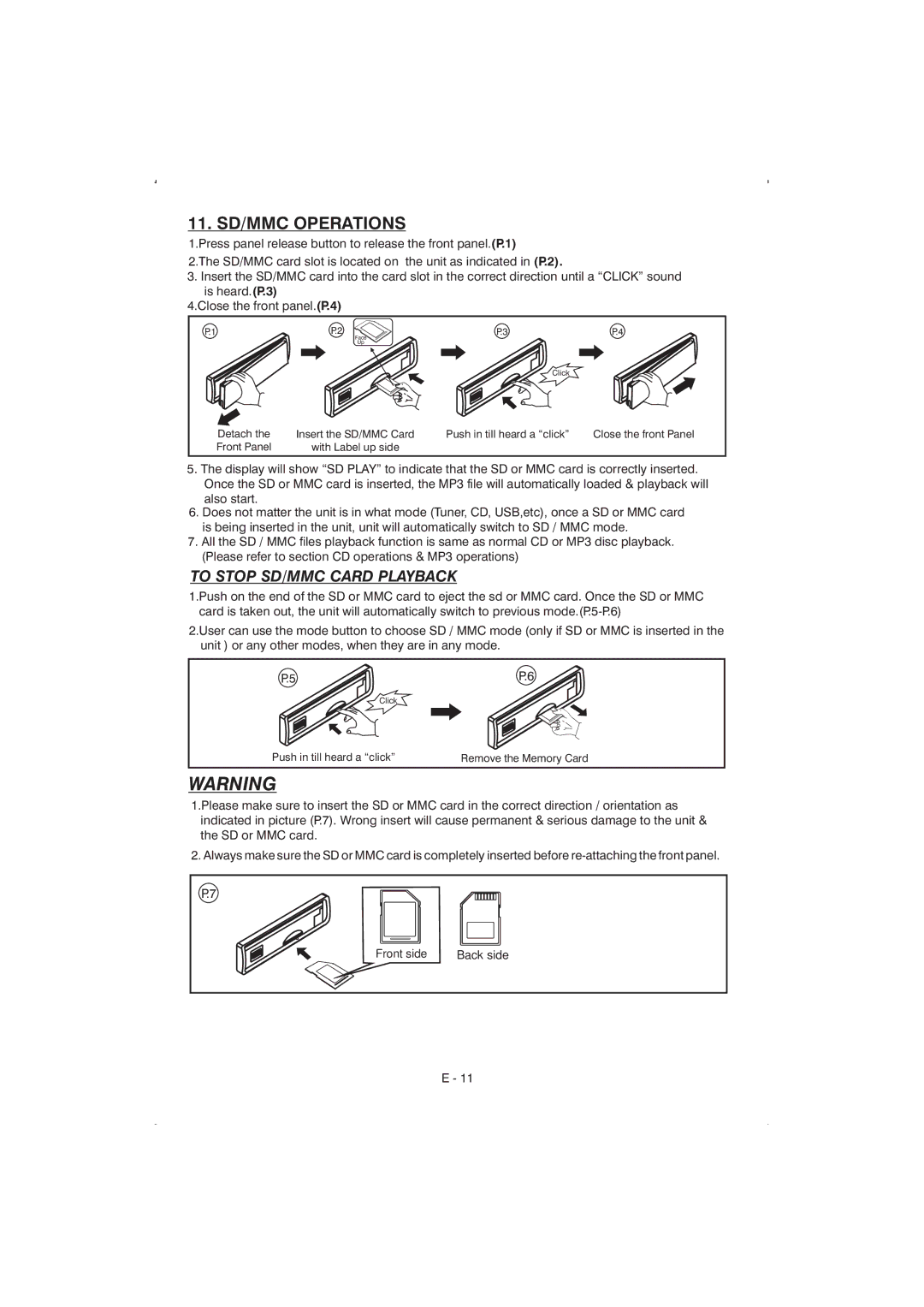 Boss Audio Systems 830UA manual 11. SD/MMC Operations 