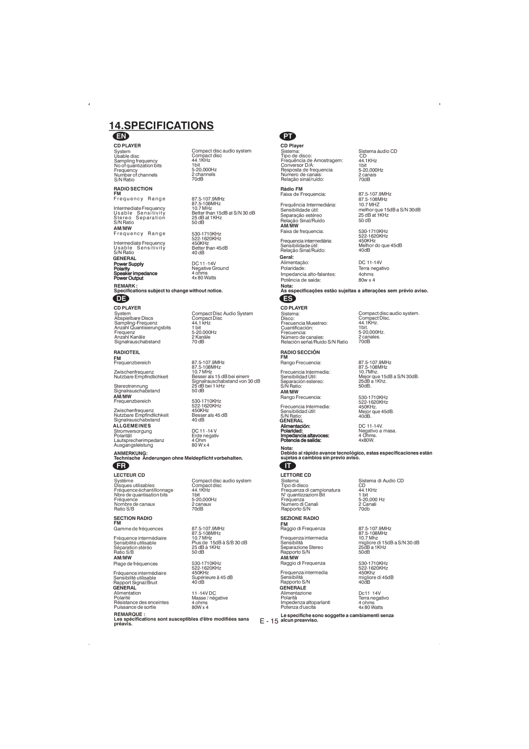 Boss Audio Systems 830UA manual Specifications, CD Player 