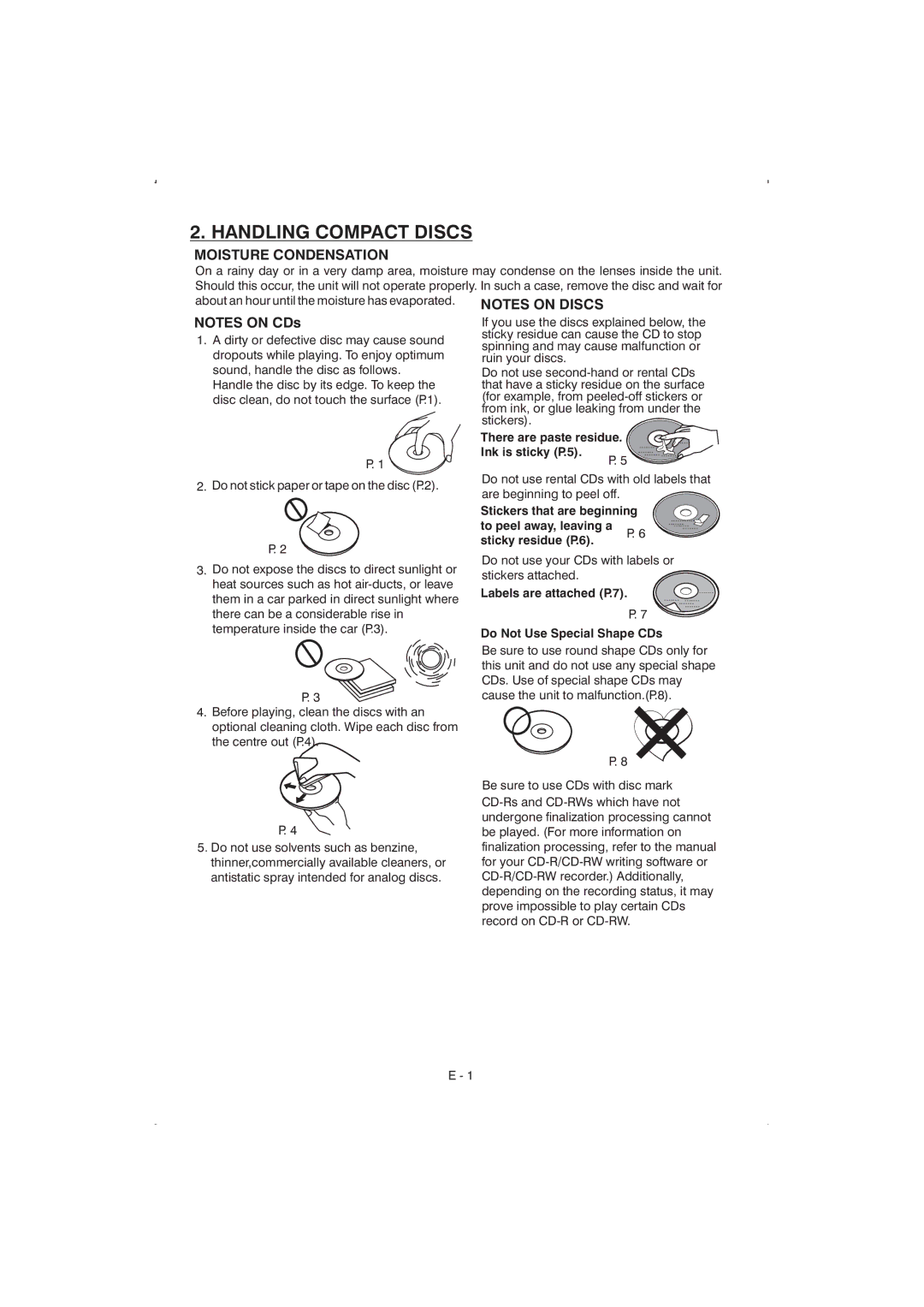 Boss Audio Systems 830UA manual Handling Compact Discs, Moisture Condensation 