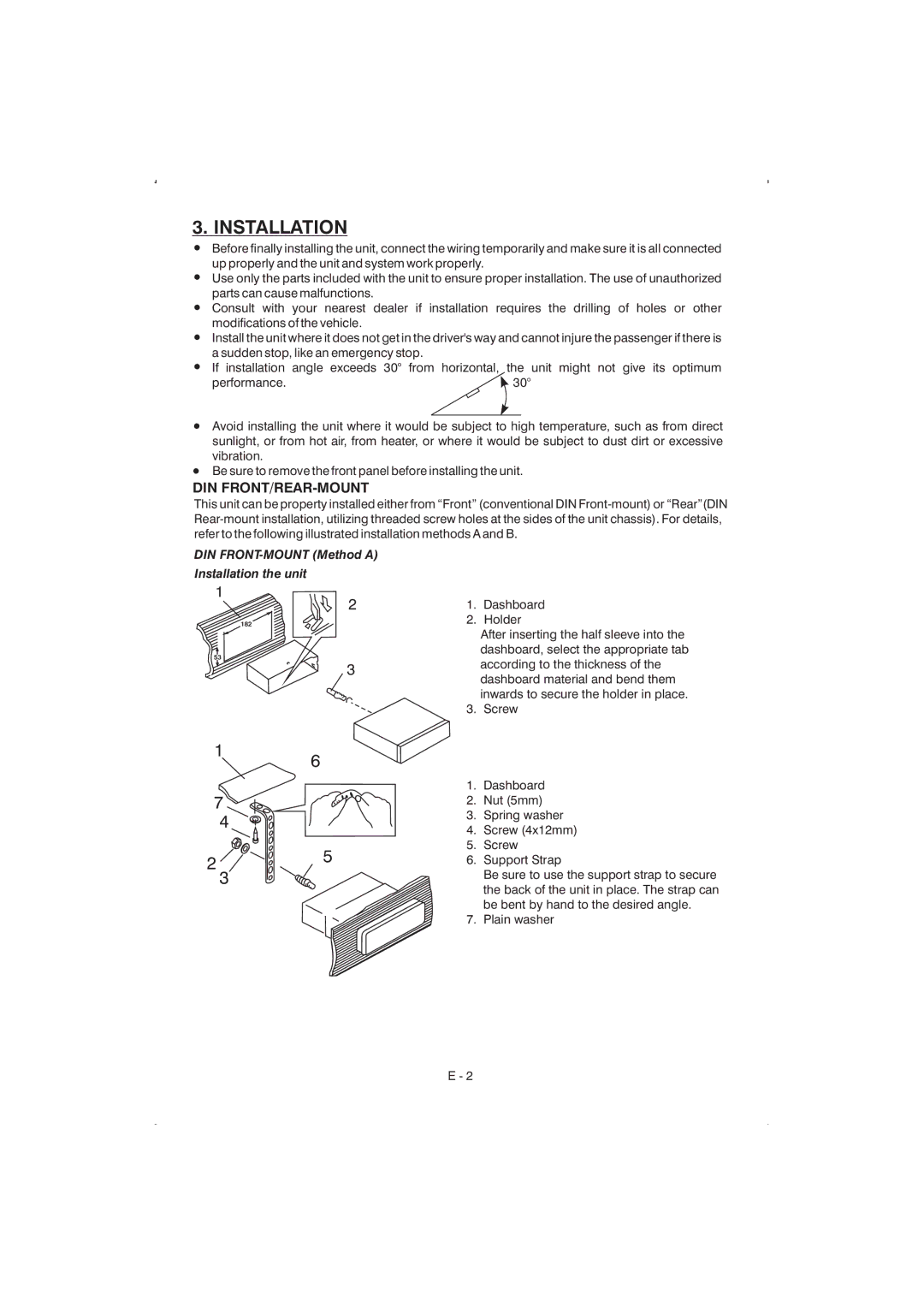 Boss Audio Systems 830UA manual Installation, Din Front/Rear-Mount 