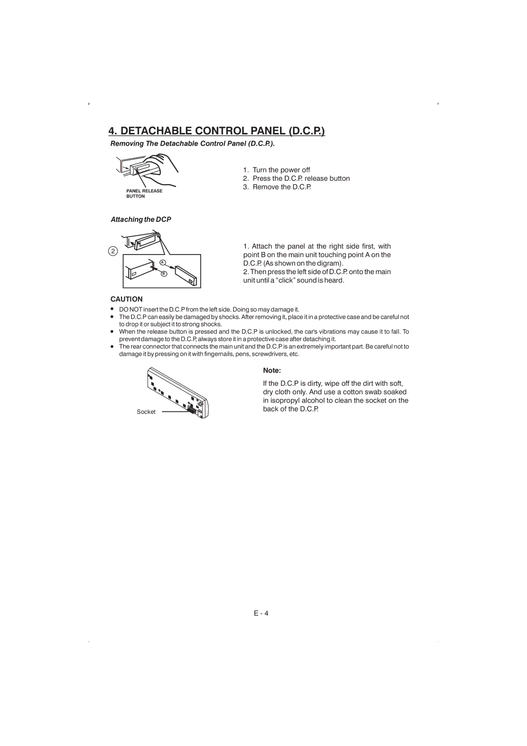 Boss Audio Systems 830UA manual Detachable Control Panel D.C.P, Attaching the DCP 