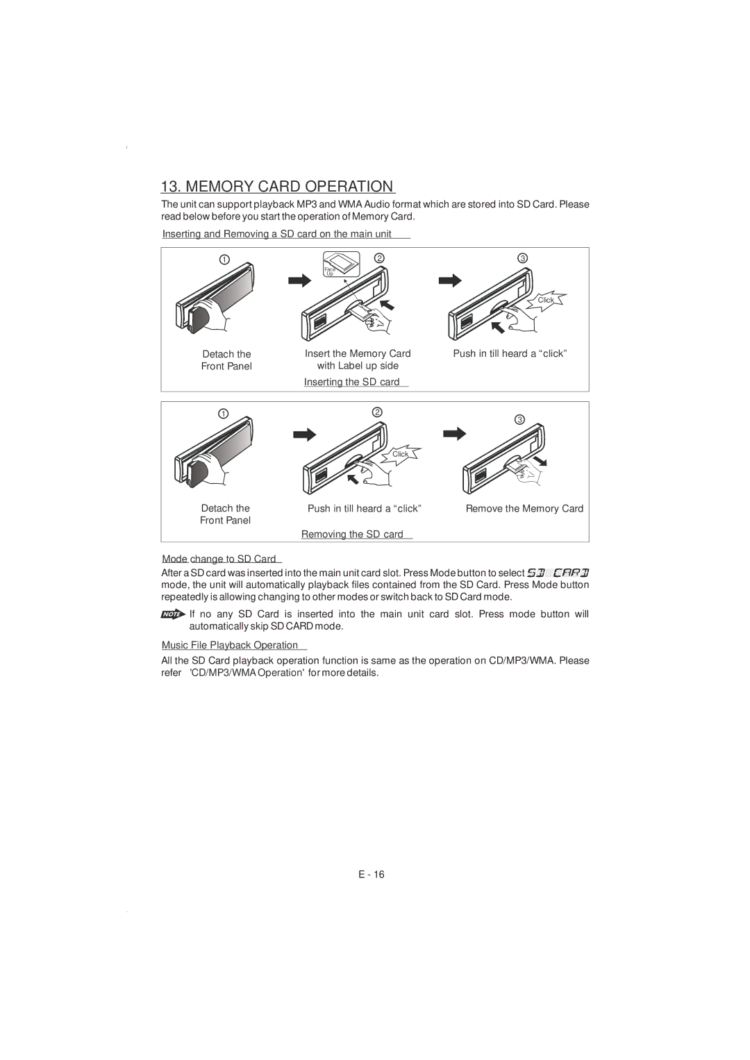 Boss Audio Systems 835ui manual Memory Card Operation 