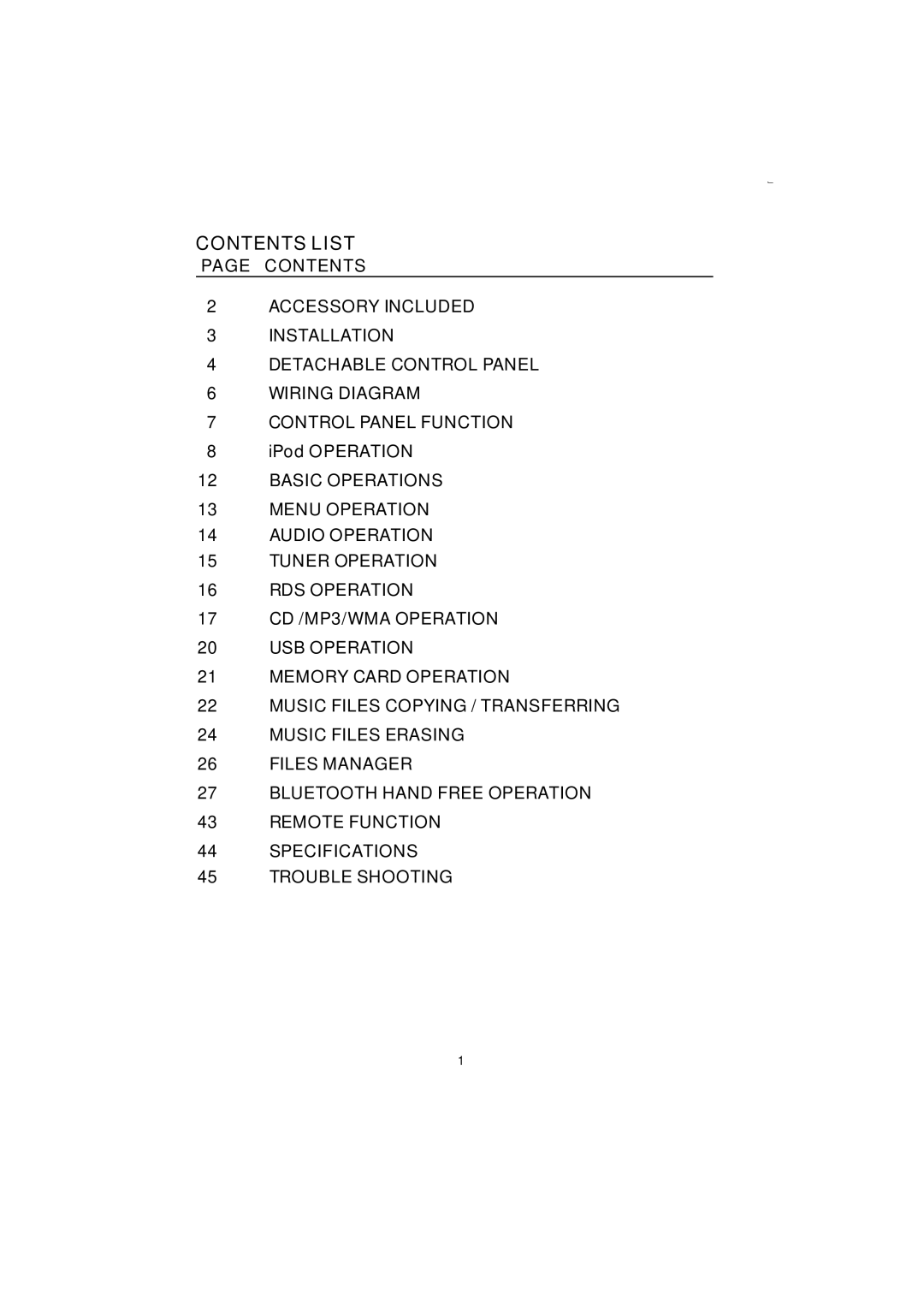 Boss Audio Systems 865DBI manual Contents List 