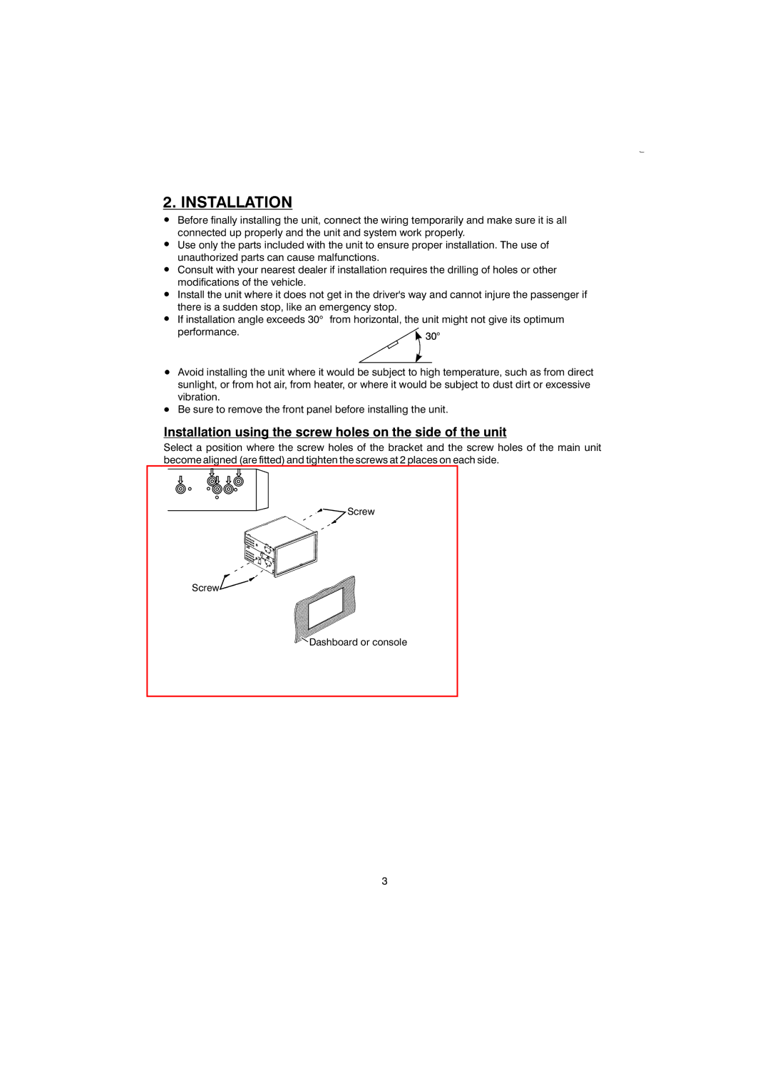 Boss Audio Systems 865DBI manual Installation using the screw holes on the side of the unit 