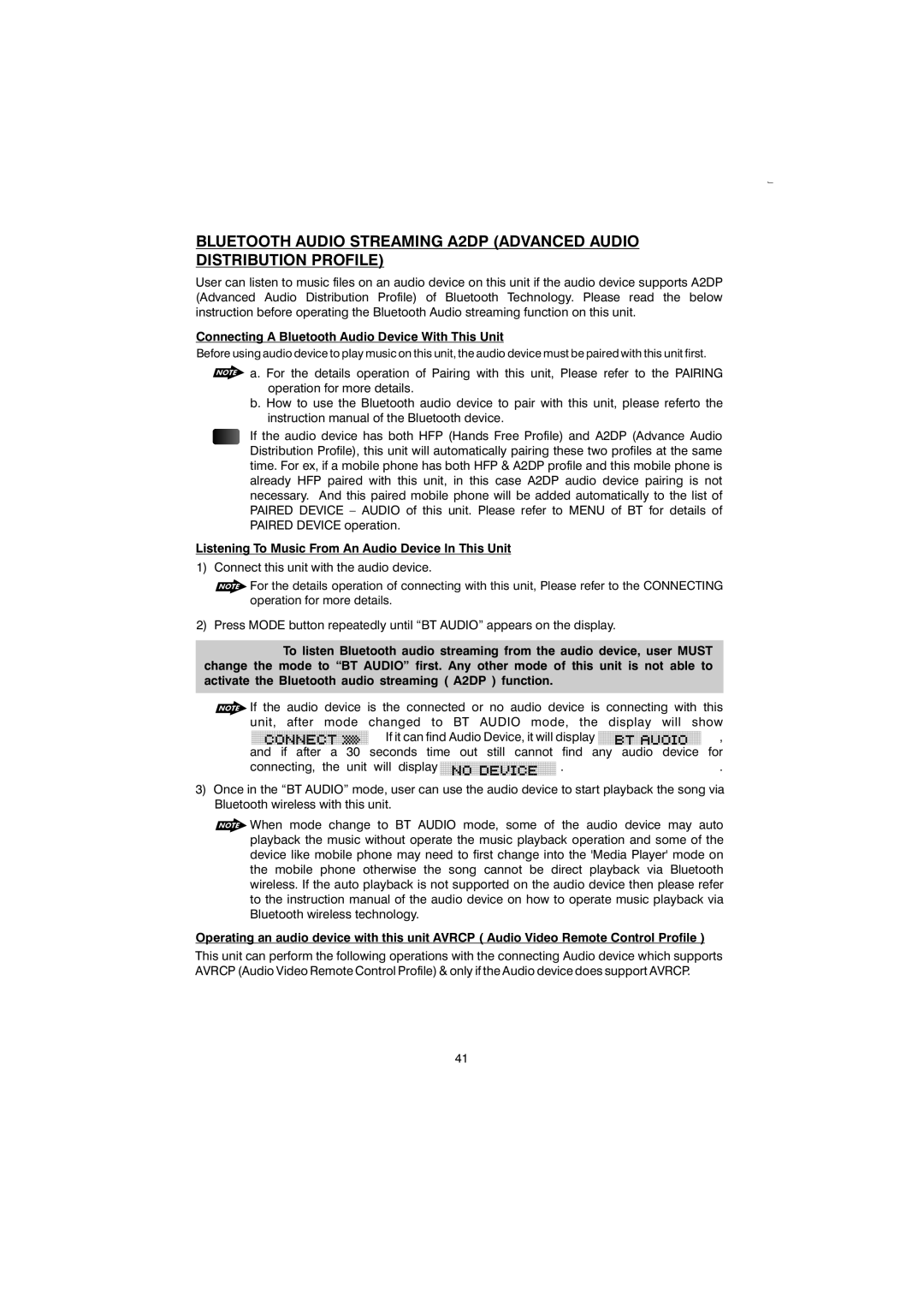 Boss Audio Systems 865DBI manual Connecting a Bluetooth Audio Device With This Unit 