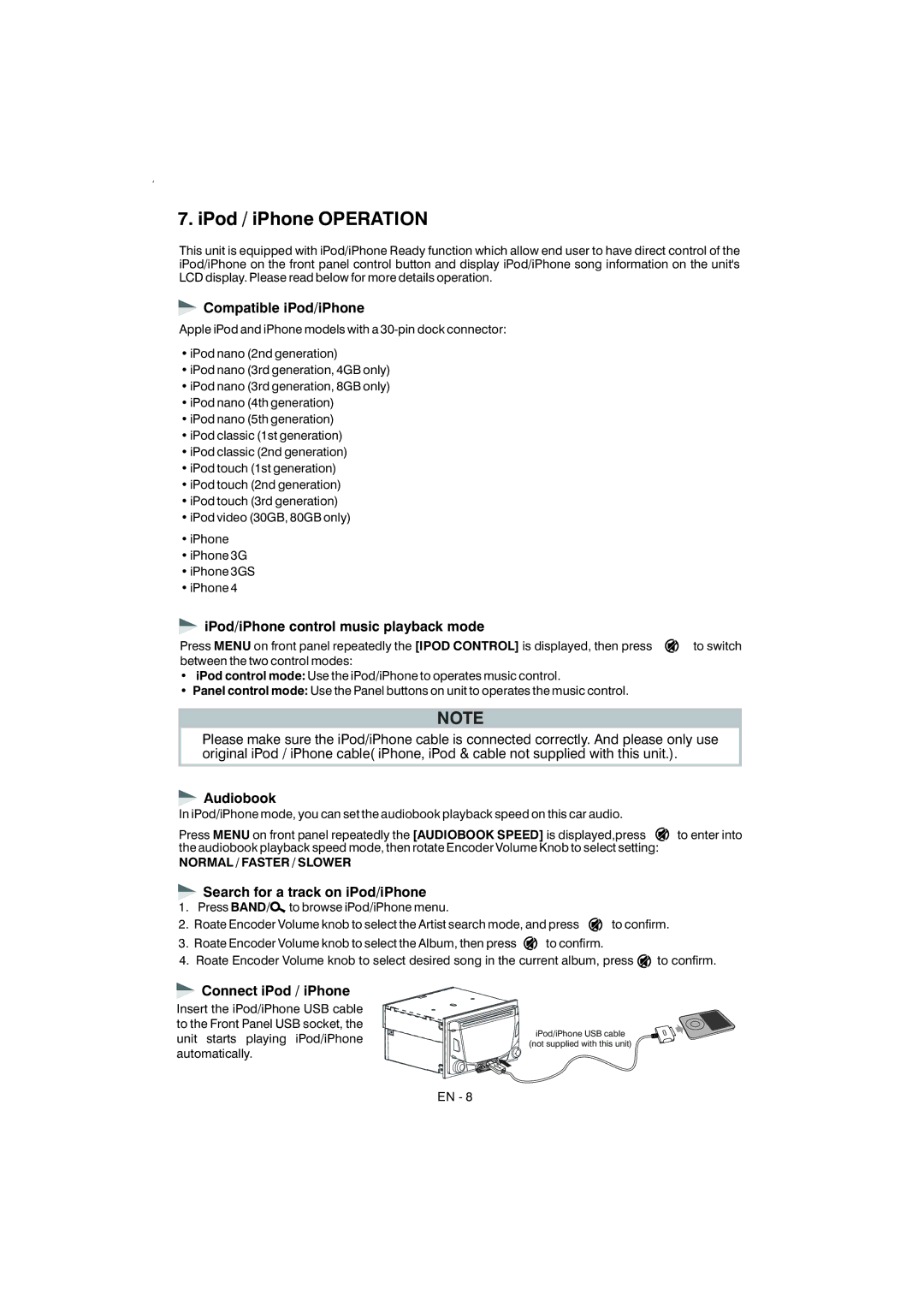 Boss Audio Systems 870DBI manual IPod / iPhone Operation 