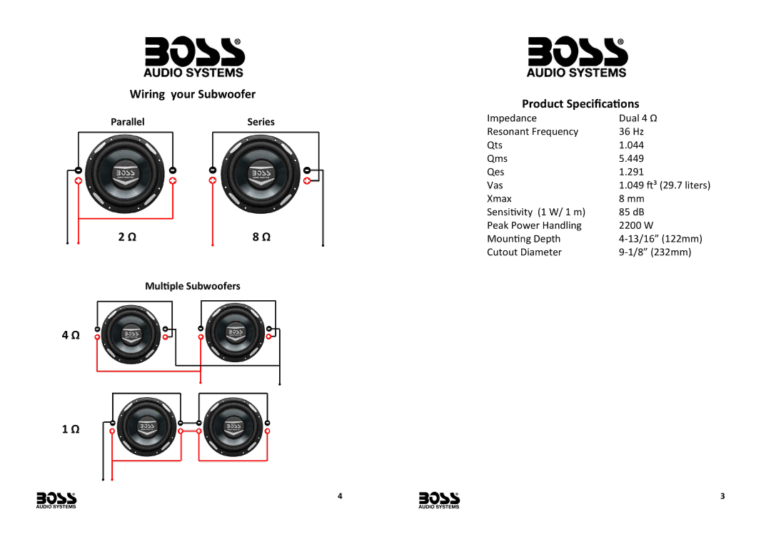 Boss Audio Systems AR10D manual Wiring your Subwoofer, Product Specifications 