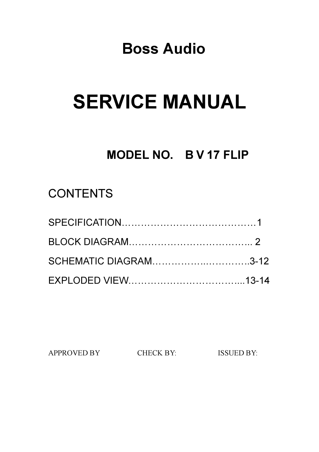 Boss Audio Systems B V 17 FLIP service manual Boss Audio 