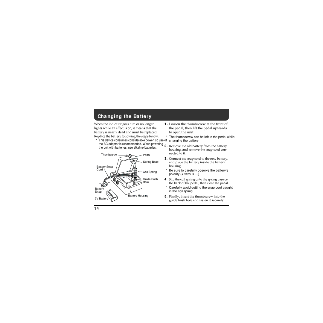 Boss Audio Systems BF-3 owner manual Changing the Battery 