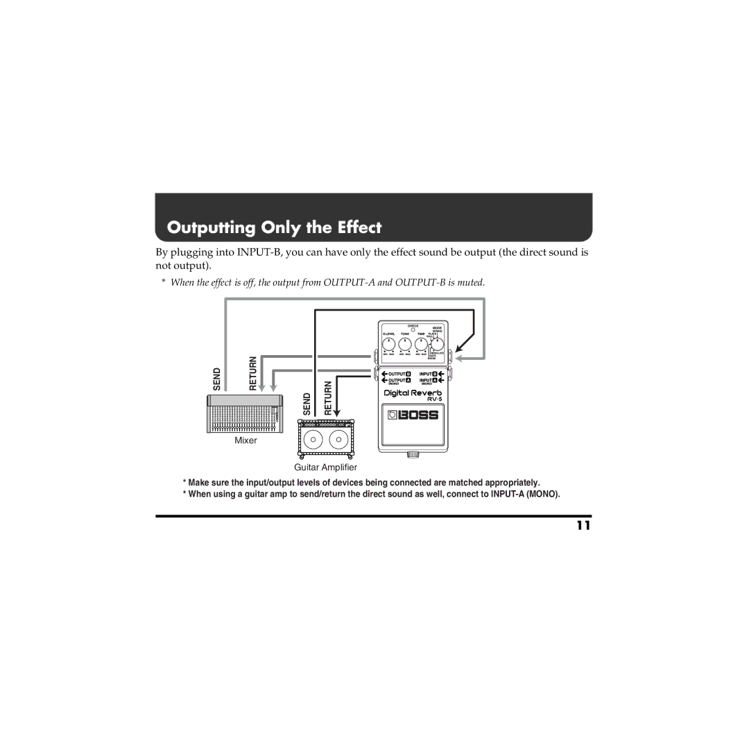 Boss Audio Systems Boss RV-5 owner manual Outputting Only the Effect 