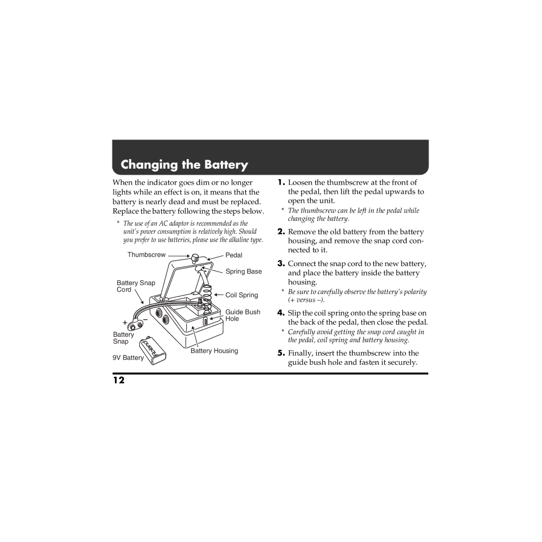 Boss Audio Systems Boss RV-5 owner manual Changing the Battery 