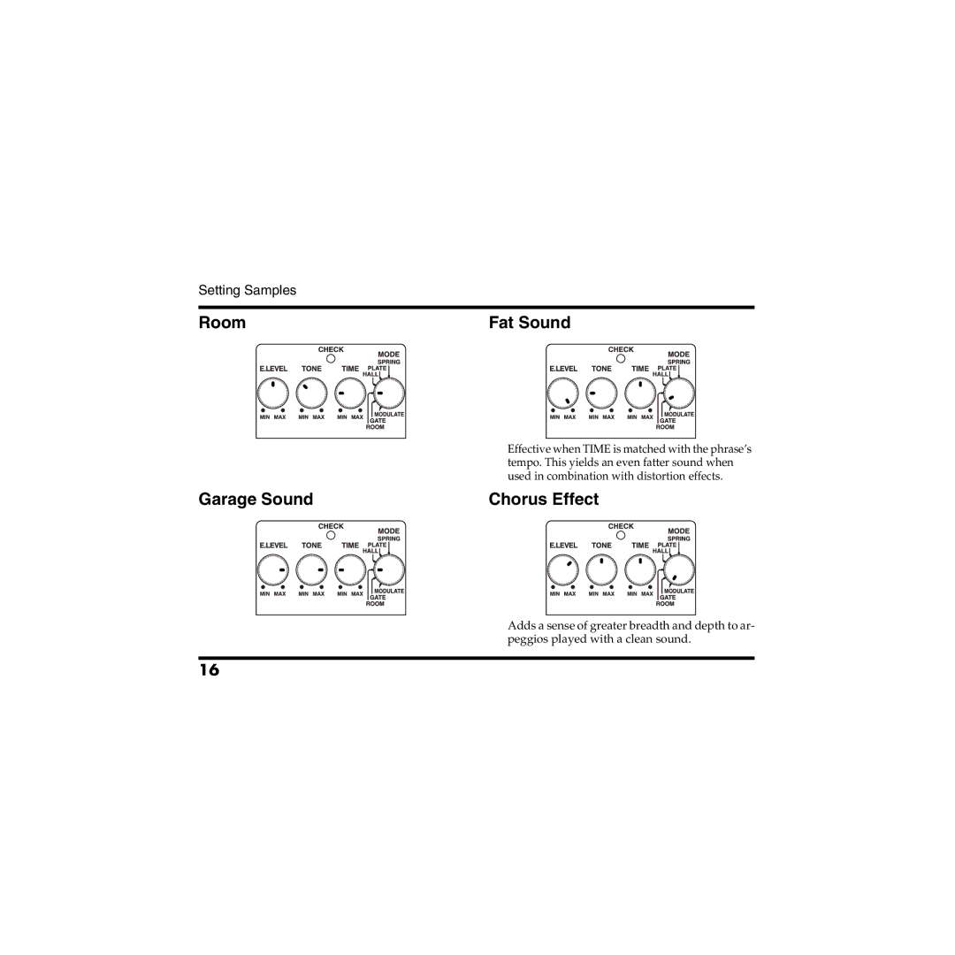 Boss Audio Systems Boss RV-5 owner manual Room Fat Sound, Garage Sound Chorus Effect 