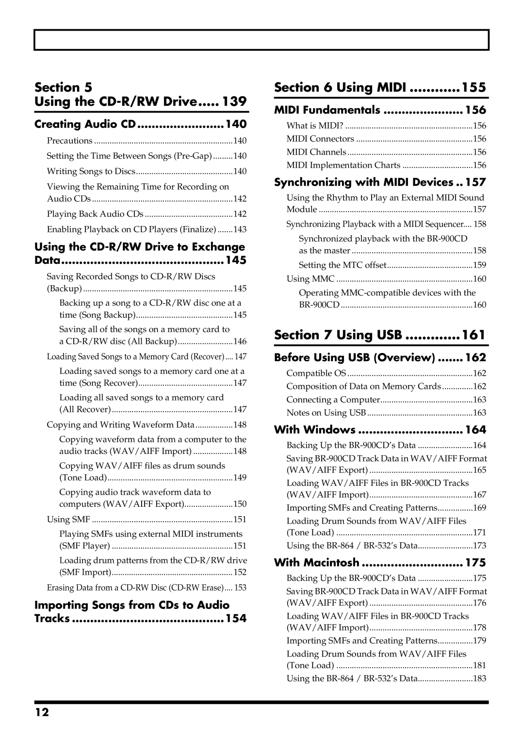 Boss Audio Systems BR-900CD owner manual Section Using the CD-R/RW Drive 139, Using Midi 155, Using USB 161 