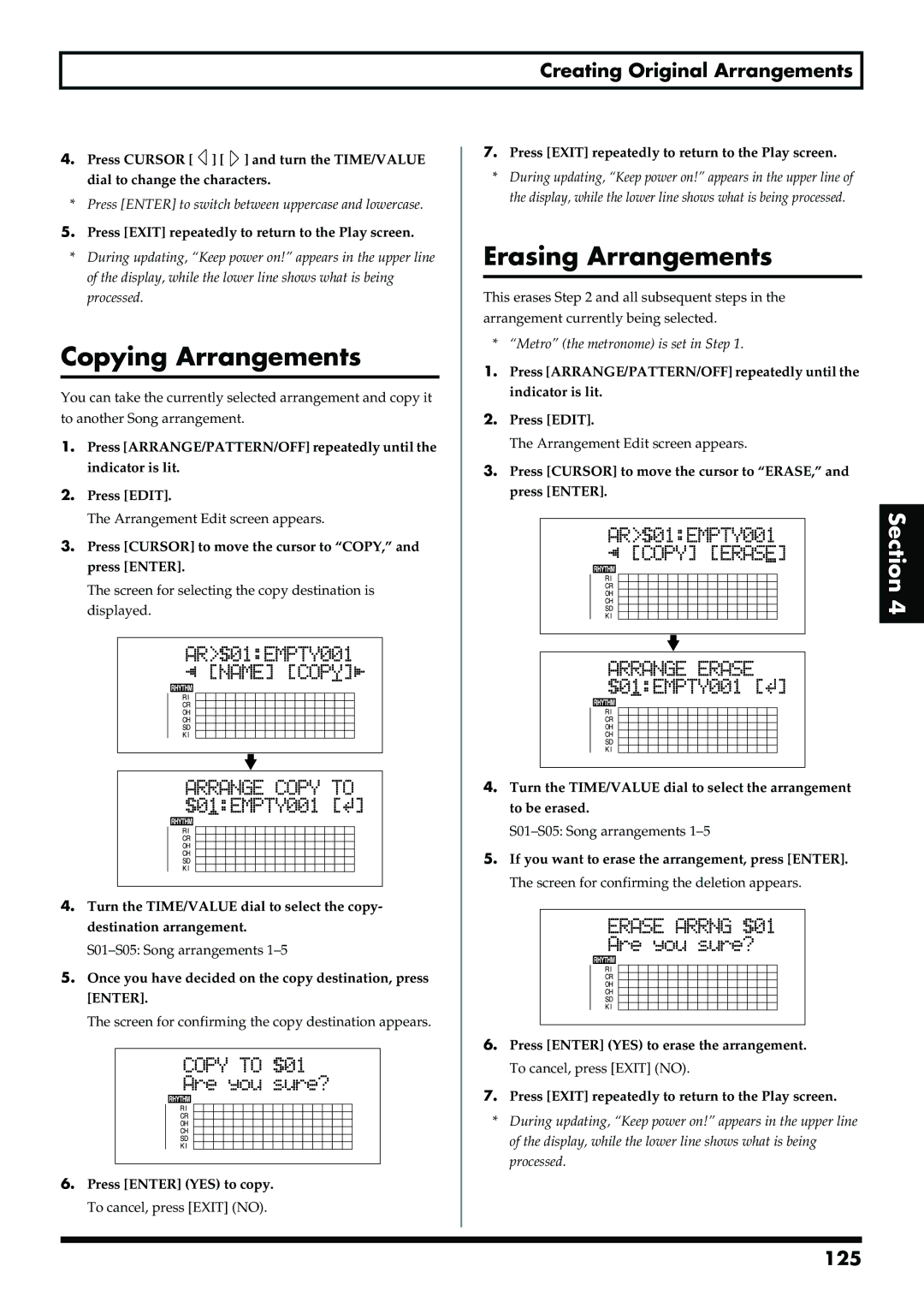 Boss Audio Systems BR-900CD owner manual Copying Arrangements, Erasing Arrangements, 125 