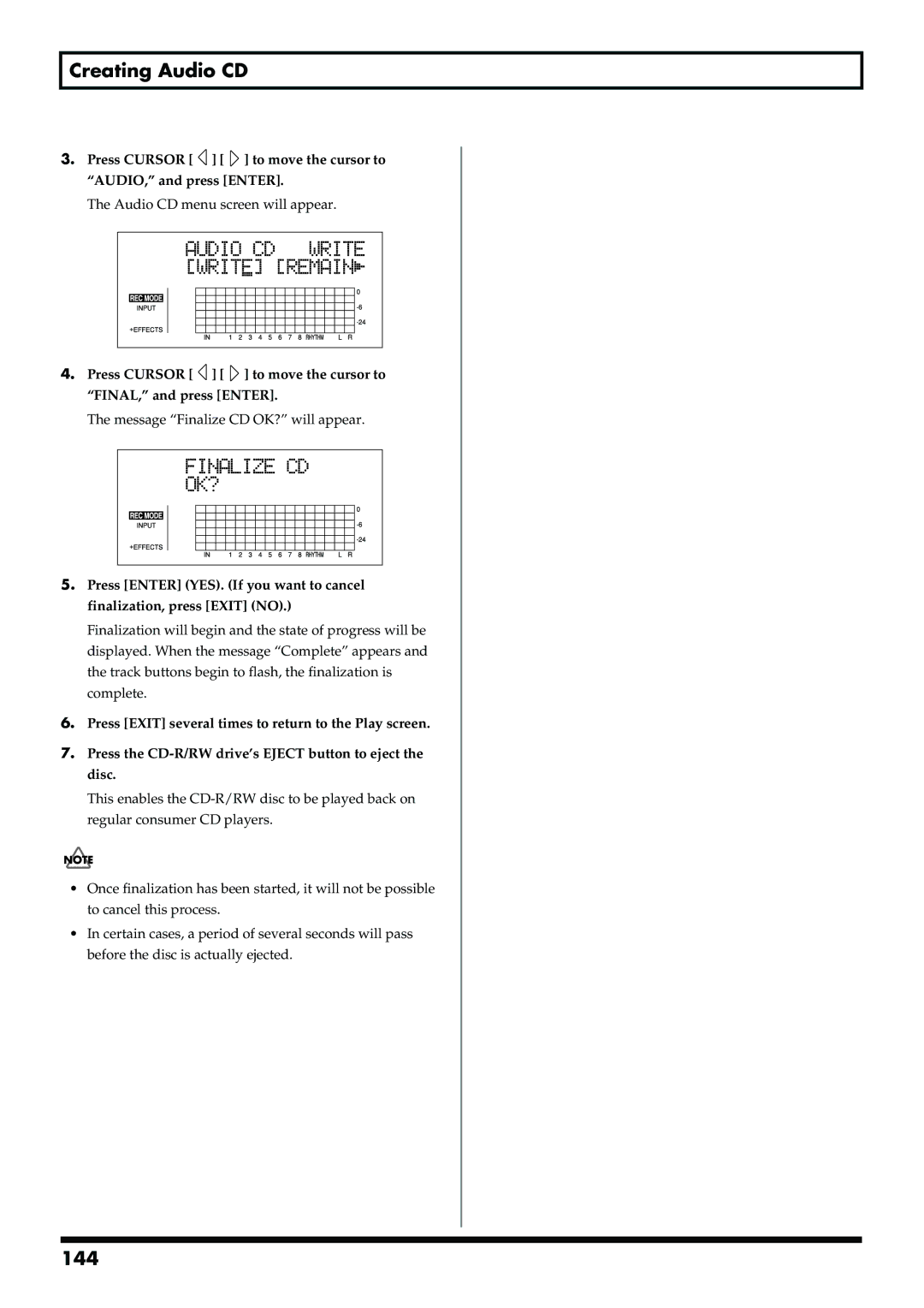 Boss Audio Systems BR-900CD owner manual 144, Press Cursor to move the cursor to FINAL, and press Enter 