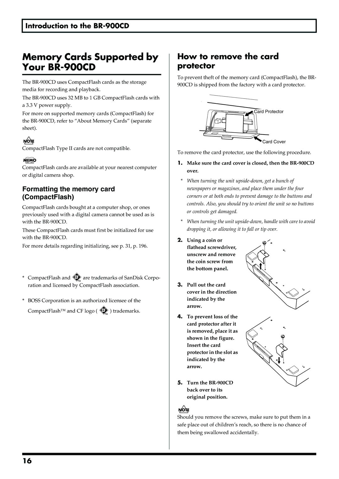 Boss Audio Systems owner manual Memory Cards Supported by Your BR-900CD, How to remove the card protector 