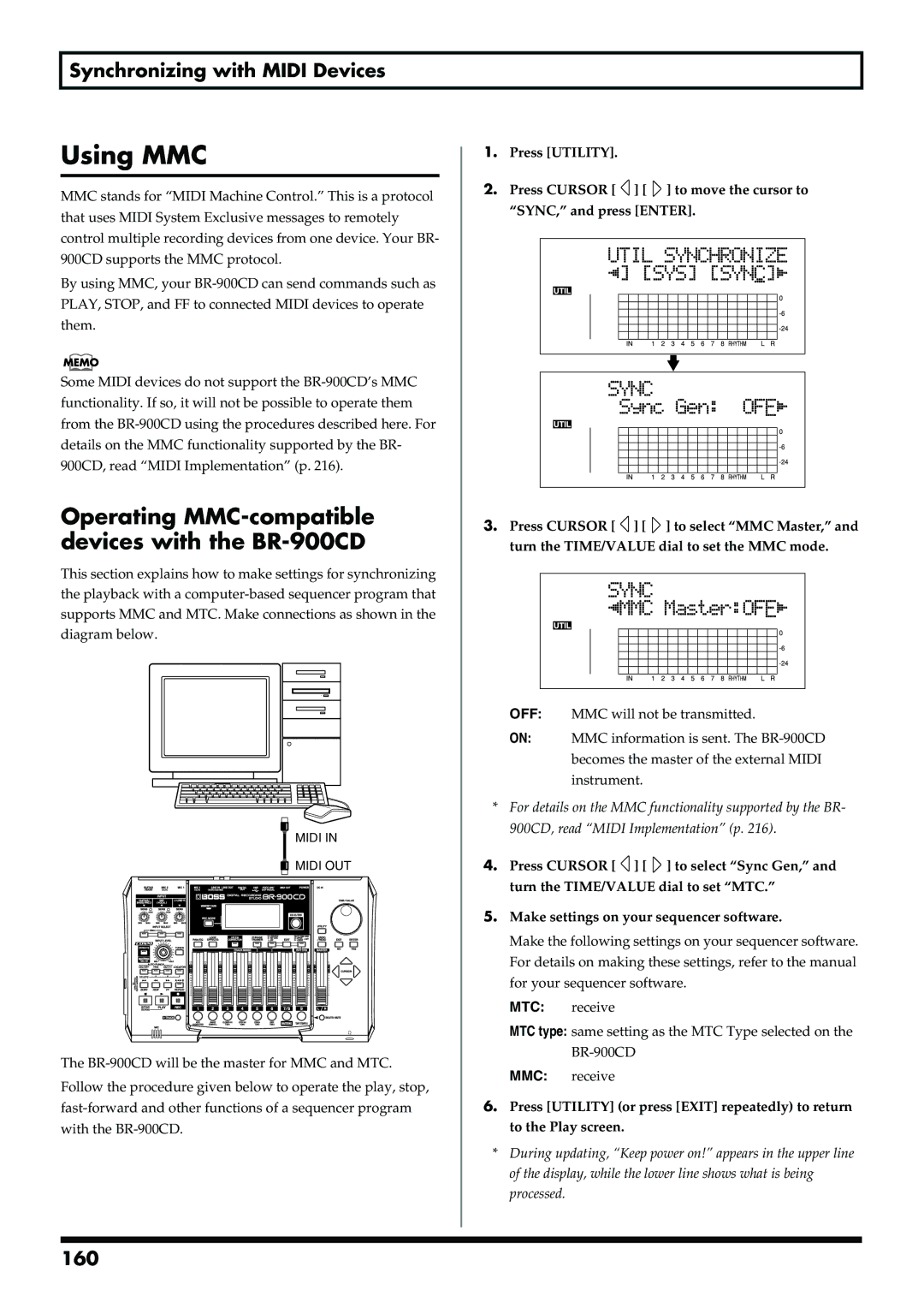 Boss Audio Systems owner manual Using MMC, Operating MMC-compatible devices with the BR-900CD, 160 