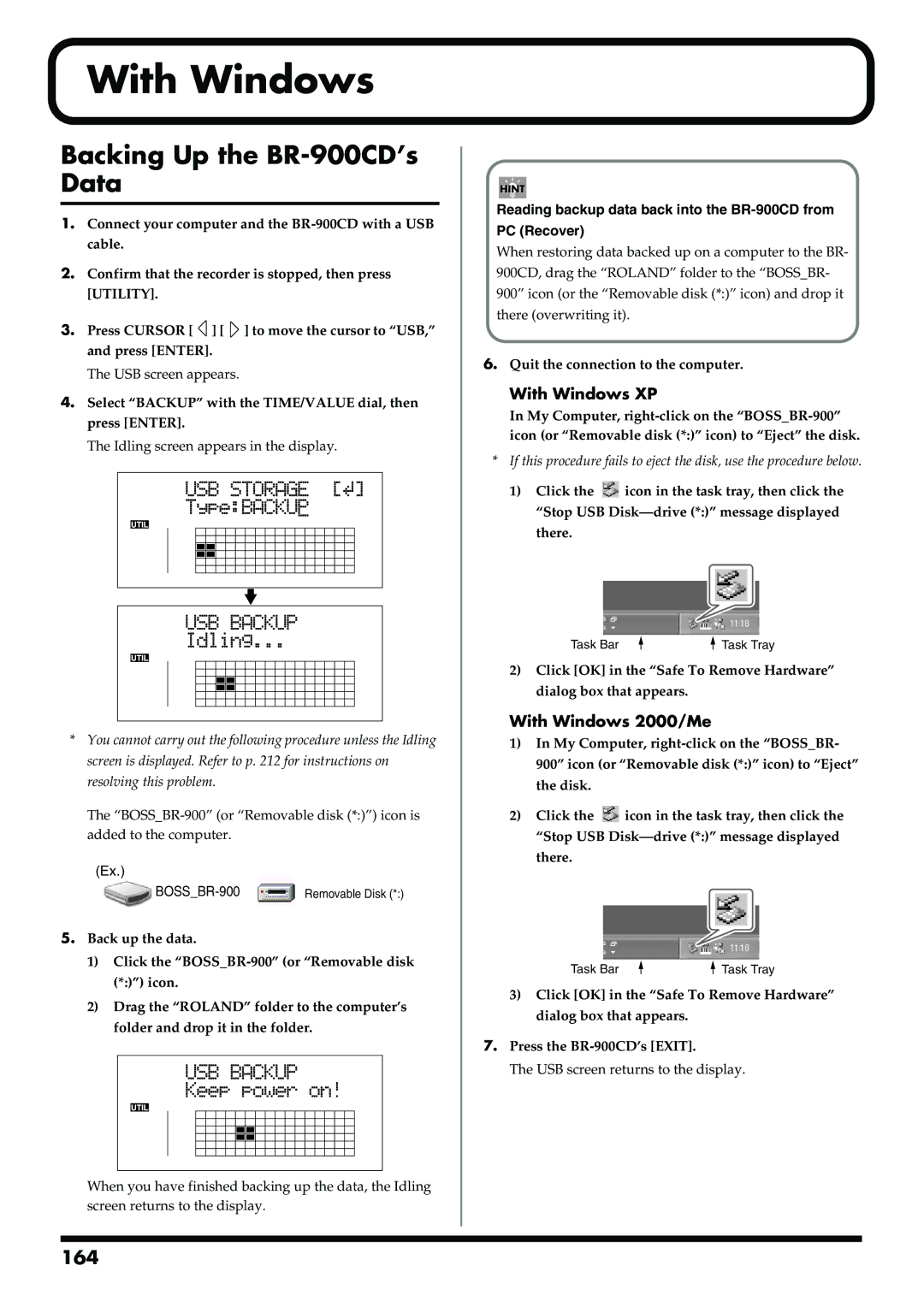 Boss Audio Systems owner manual Backing Up the BR-900CD’s Data, With Windows XP, With Windows 2000/Me 