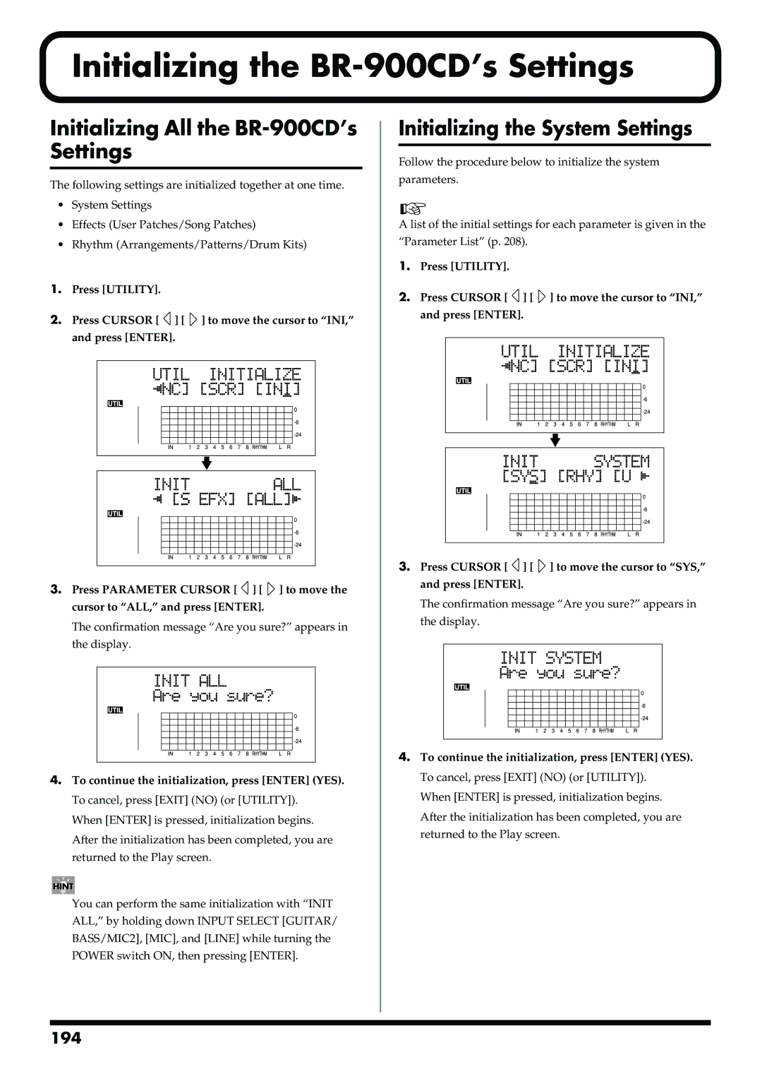 Boss Audio Systems owner manual Initializing the BR-900CD’s Settings, Initializing All the BR-900CD’s Settings 
