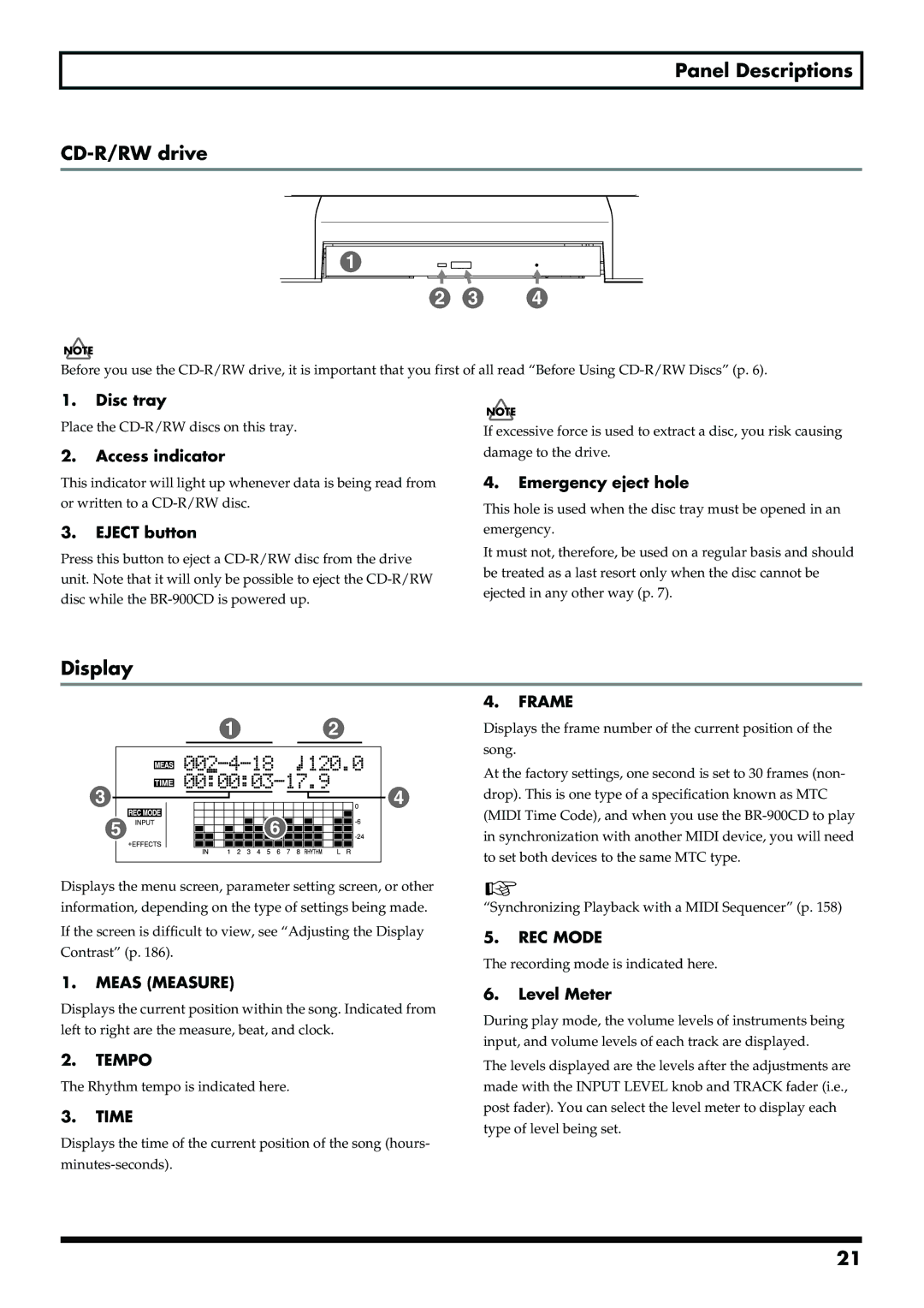 Boss Audio Systems BR-900CD owner manual Panel Descriptions CD-R/RW drive, Display 