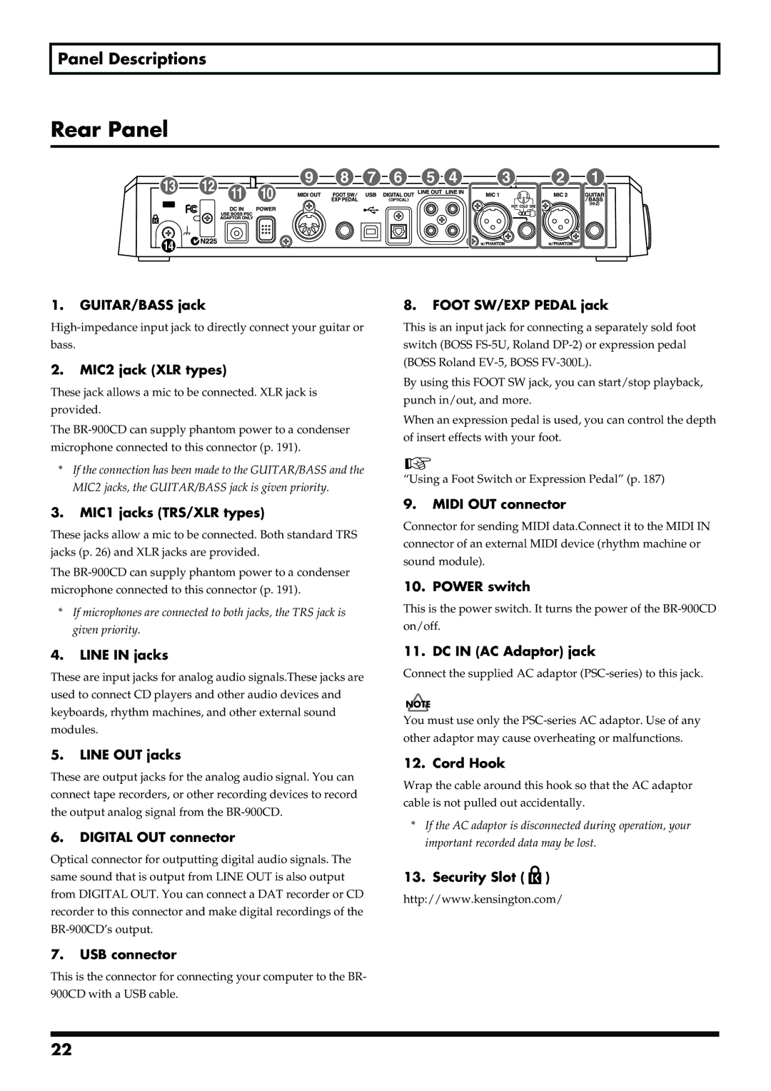 Boss Audio Systems BR-900CD owner manual Rear Panel 