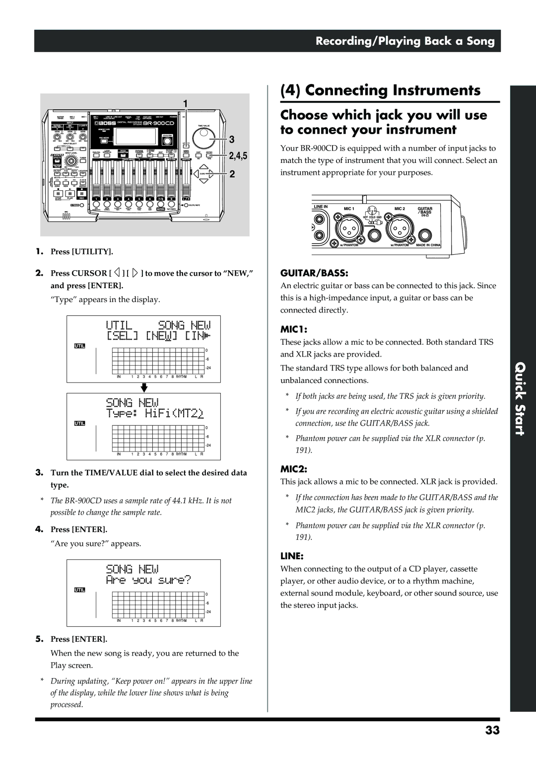 Boss Audio Systems BR-900CD owner manual Connecting Instruments, Choose which jack you will use to connect your instrument 