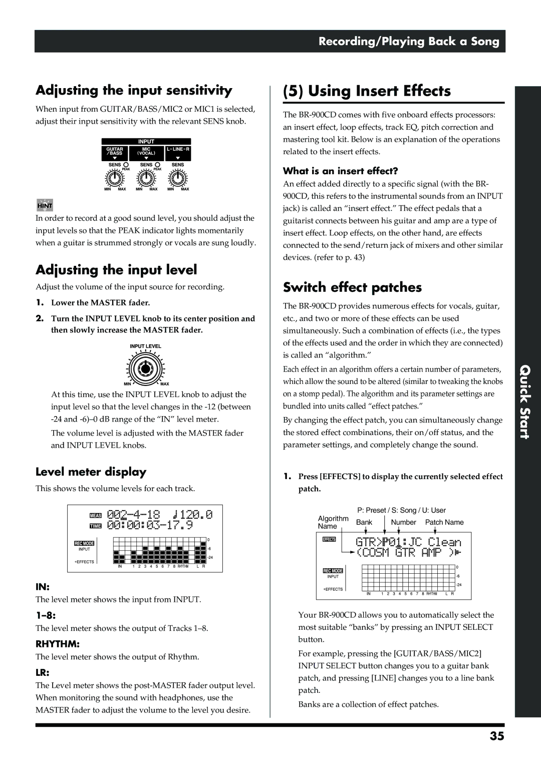 Boss Audio Systems BR-900CD owner manual Using Insert Effects, Adjusting the input sensitivity, Adjusting the input level 