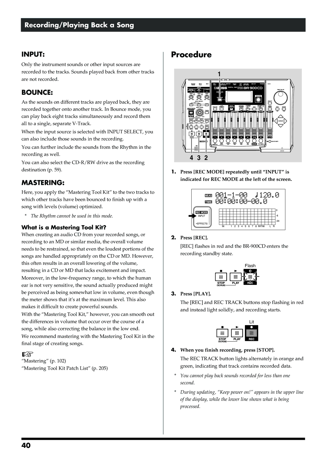 Boss Audio Systems BR-900CD owner manual Procedure, What is a Mastering Tool Kit?, When you finish recording, press Stop 