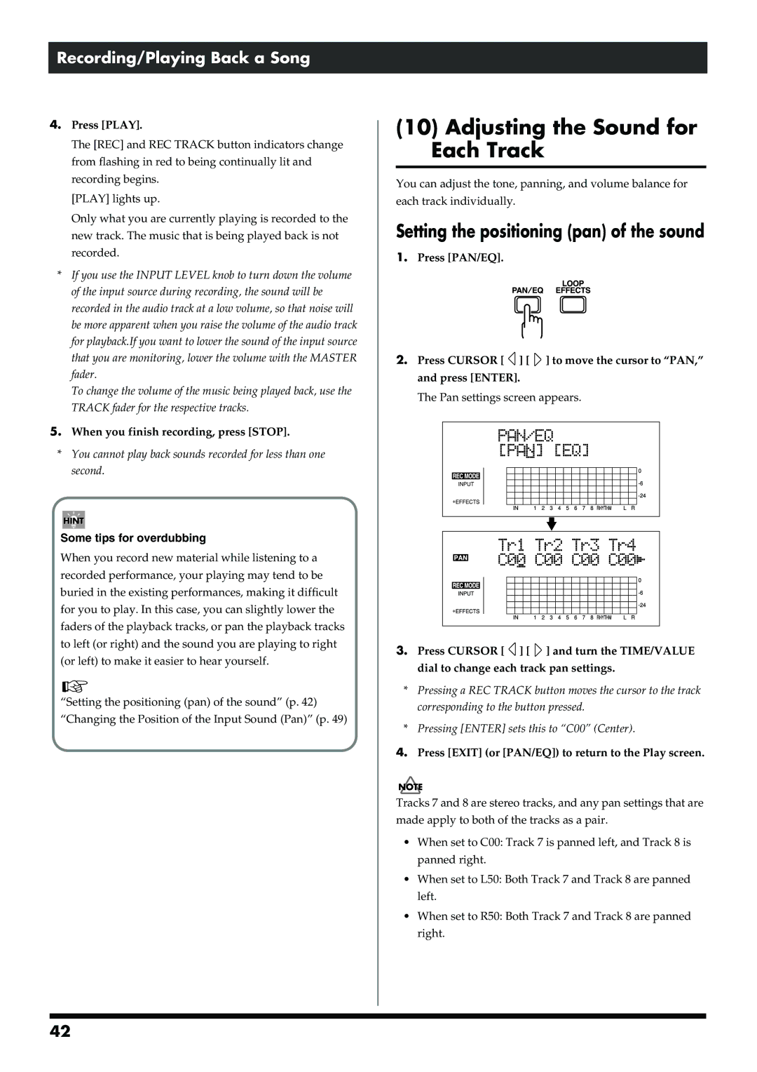 Boss Audio Systems BR-900CD owner manual Adjusting the Sound for Each Track, Some tips for overdubbing 