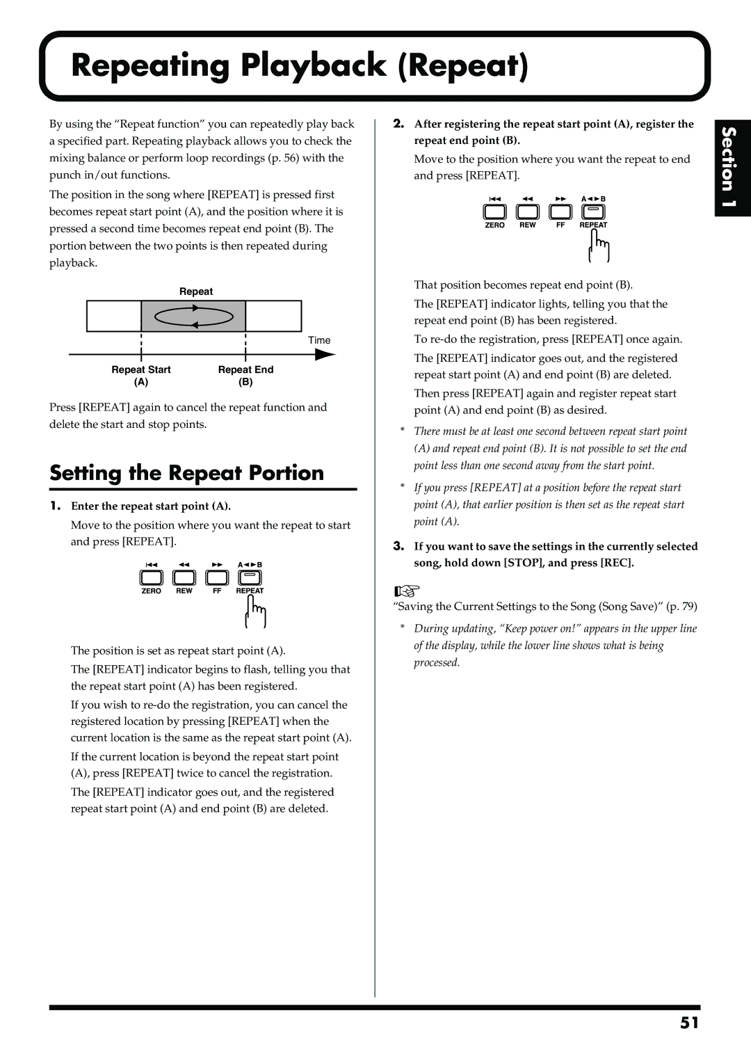 Boss Audio Systems BR-900CD Repeating Playback Repeat, Setting the Repeat Portion, Enter the repeat start point a 