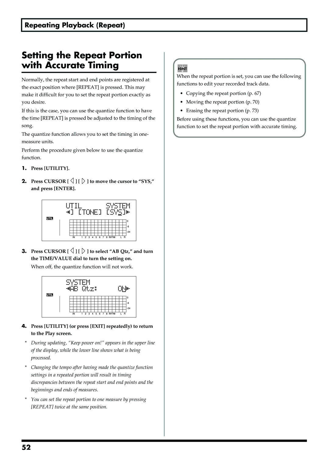 Boss Audio Systems BR-900CD owner manual Setting the Repeat Portion with Accurate Timing, Repeating Playback Repeat 