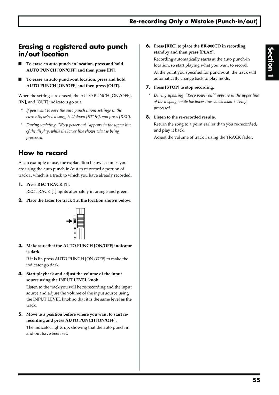 Boss Audio Systems BR-900CD owner manual Erasing a registered auto punch in/out location, How to record 