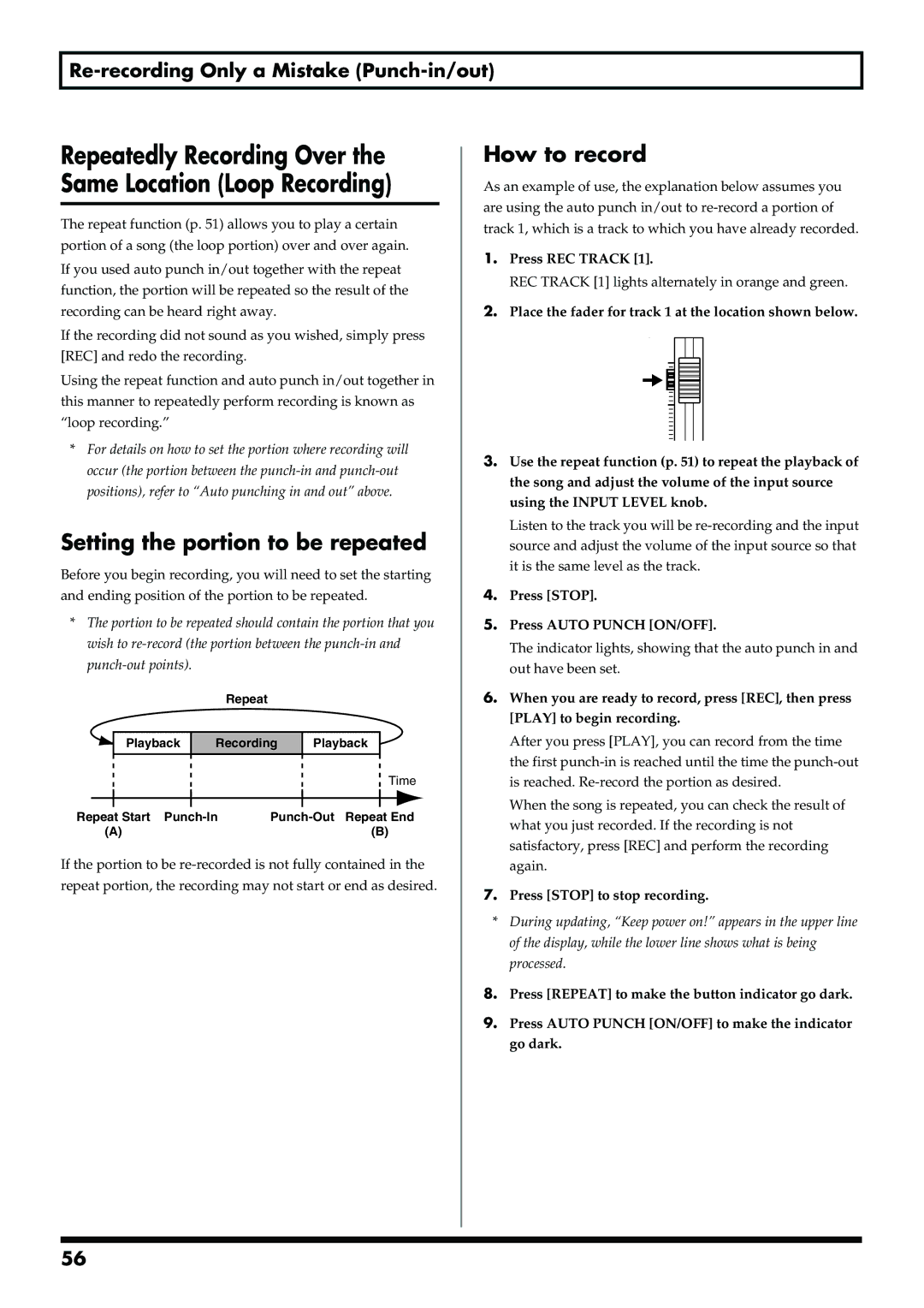 Boss Audio Systems BR-900CD owner manual Setting the portion to be repeated, Press Stop Press Auto Punch ON/OFF 